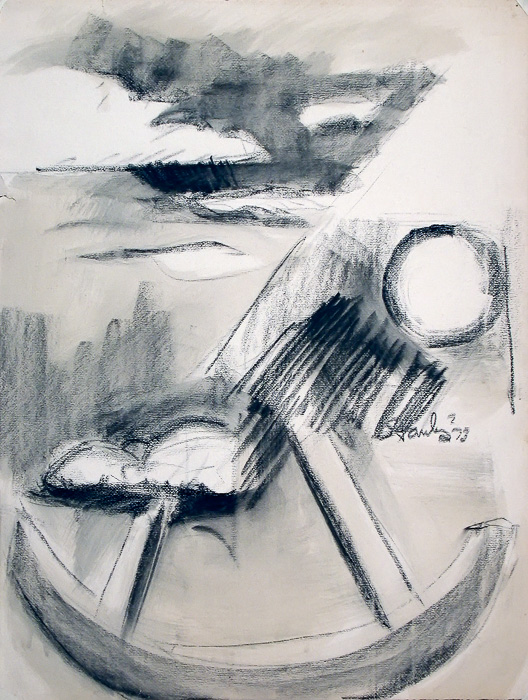 Realistic in a Way, charcoal wash pastel on gray paper, 26 x 20 in., 1973