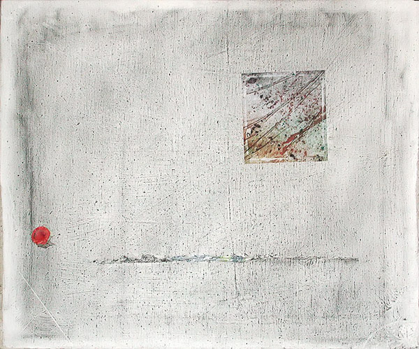 13 Discernible, acrylic,  pencil,  collage on canvas, 22 x 24 in., 2007