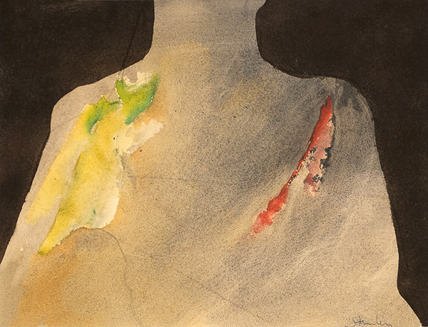 6 Wounds and Maps, watercolor & pastel on paper, 9.5 x 13 in., 1995